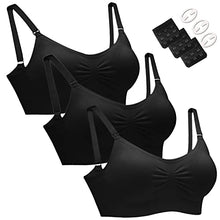 Load image into Gallery viewer, HOFISH Maternity Nursing Bras Seamless 3 Pack Sleep Bralette for Breastfeeding with Free Bra Extenders & Clips(Black,S)