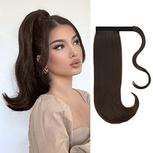 Load image into Gallery viewer, FESHFEN Ponytail Extension 18" Wrap Around Hair Ponytails Long Straight Ponytail Hair Extensions Synthetic Clip in Pony Tail Extensions Medium Brown Hairpiece for Women Girl