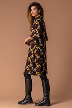 Load image into Gallery viewer, Roman Originals Women Cowl Neck Dress - Ladies Button Detail Shift Work Office Day Autumn Winter Knee Length Casual 3/4 Full Length Sleeve Round High Warm Neckline Dresses - Chocolate - Size 12