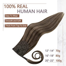 Load image into Gallery viewer, RUNATURE Ponytail Extensions Real Human Hair,Darkest Brown Mix Light Brown Clip in Ponytail Hair Extensions Real Hair Ponytail Extension 18 Inch 80 Gram