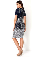 Load image into Gallery viewer, Roman Originals Women Floral Print Shift Dress Ladies Textured Bodycon Work Smart Office Business Occasion Pencil Fitted Tight Tailored Short Sleeve Round Crew Neck - Navy & White - Size 12