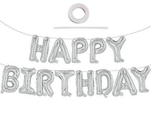 Load image into Gallery viewer, Silver Happy Birthday Balloons Banner, 16 Inch Mylar Foil Letters Sign Bunting Reusable Ecofriendly Material for Girls Boys Kids & Adults Birthday Decorations Party Supplies …