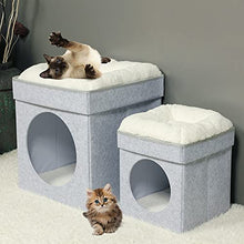Load image into Gallery viewer, Bonlife Winter Felt Small Cat House Indoor,Foldable Pets Bed Cave Kennel with Two Move Cushion,Dog Bed Warm Comfortable,Light Grey,32X32X39CM