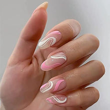 Load image into Gallery viewer, SJOAUET Coffin False Nails with Glue Stickers, Nude Pink Medium Fake Nails, 24PCS Luvehandicraft Short Ballerina Acrylic Press On nails, Stick On Nail for Women and Girls No Glue Included
