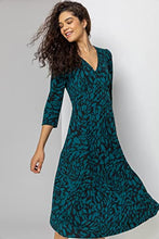 Load image into Gallery viewer, Roman Originals Women Fit & Flare Skater Dress Ladies Stretch Jersey Casual Summer Autumn Winter Party Beach Cruise Holiday V-Neck Knee Length - Teal Black - Size 16