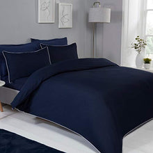 Load image into Gallery viewer, Sleepdown Contrast Piped Edge Navy Blue White Plain Reversible Soft Easy Care Duvet Cover Quilt Bedding Set with Pillowcases - Double (200cm x 200cm)