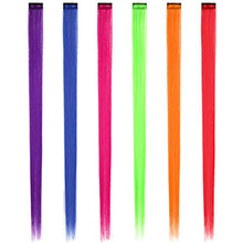 Load image into Gallery viewer, 6 Pieces 6 Colors Colorful Clip in on Hair Extension Rainbow Hairpiece for Girls Princess Party Straight Hair Extensions Clip, 20 Inch