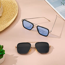 Load image into Gallery viewer, FRIUSATE 2 Pieces Sunglasses Retro Vintage Sunglasses Square Metal Frame Sunglasses UV400 Sunglasses for Women Men