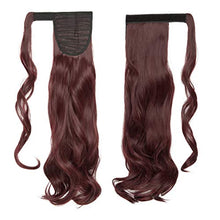 Load image into Gallery viewer, Clip in Ponytail Extension Wrap Around for Women Long Synthetic Natural Wavy Curly Hair Pony Tail Hair Extensions 17 inch Wine Red