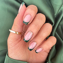 Load image into Gallery viewer, Press on Green Nails Short, Luvehandicraft Glossy Fake Nails Coffin, False Nails with Glue for Women and Girls (Green French) 30 Piece Set