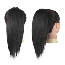 Load image into Gallery viewer, FESHFEN Straight Drawstring Ponytail Extension 12 inch Natural Synthetic Hairpieces Clip in Ponytails Extension for Women Girls, Natural Black