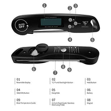 Load image into Gallery viewer, Meat Thermometer, DOQAUS Instant Read Cooking Thermometer, Digital Food Thermometer, Backlight LCD Screen Foldable Long Probe & Auto On/Off, Perfect for Kitchen Cooking, BBQ, Water,Meat, Milk (Black)