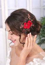 Load image into Gallery viewer, Sither Red Hair Clip for Bridal Floral Hair Comb for Women Wedding Hair Accessories for Bride Hair Clip Headpiece for Wedding Party Prom Gift