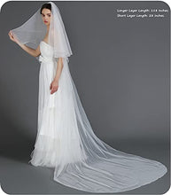 Load image into Gallery viewer, Wedding Bridal Veil Long Trailing 2 Tier Cathedral Length Blusher Tulle With Metal Comb White Ivory Simple Pencil Edge