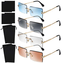 Load image into Gallery viewer, URATOT 4 Pack Rimless Rectangle Sunglasses Retro Eyewear Vintage Rimless Sunglasses Transparent Metal Frame Eyewear Trendy for Women Men