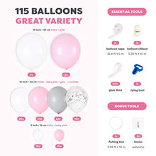 Load image into Gallery viewer, PartyBro Balloon Arch & Garland Kit | Pink, White, Grey, & Silver Balloons | Incl. Tying Tool, Balloon Tape, & Glue Dots | Decoration for Baby Showers, Birthdays, or Christenings for Girls & Women