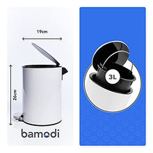 Load image into Gallery viewer, Bamodi Bathroom Bin 3L – Bathroom Bins with Lids – Small Pedal Bin for Bathroom, Toilet, Restroom – Stainless Steel Rubbish Waste Trash Can with Removable Inner Bucket (white)