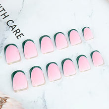 Load image into Gallery viewer, Press on Green Nails Short, Luvehandicraft Glossy Fake Nails Coffin, False Nails with Glue for Women and Girls (Green French) 30 Piece Set
