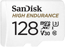 Load image into Gallery viewer, SanDisk HIGH ENDURANCE Video Monitoring for Dashcams & Home Monitoring 128 GB microSDXC Memory Card + SD Adaptor, Up to 100 MB/s read and 40 MB/s Write, Class 10, U3, V30, White