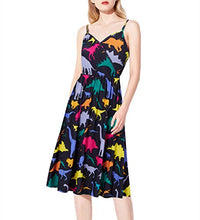 Load image into Gallery viewer, Women Sleeveless Beach Dress Summer Cross V Neck Adjustable Spaghetti Straps Bohemia Floral Flared Swing Dress Beach Sundress with Pockets M