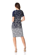 Load image into Gallery viewer, Roman Originals Women Floral Print Shift Dress Ladies Textured Bodycon Work Smart Office Business Occasion Pencil Fitted Tight Tailored Short Sleeve Round Crew Neck - Navy & White - Size 12
