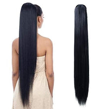 Load image into Gallery viewer, 2 Pieces 24 inches Long Black Straight and Wavy Ponytail Hair Extension Drawstring Ponytail Extensions Synthetic Ponytail Hair Extensions Hairpiece for Women