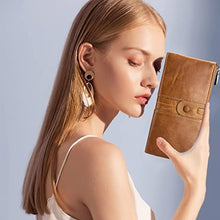 Load image into Gallery viewer, ROULENS Genuine Leather Women's Wallets,Multi-Function Slim Bifold Zipper Clutch Purse,Large Capacity Card Holder with RFID (Brown)