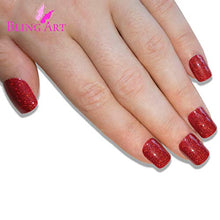 Load image into Gallery viewer, Bling Art False Nails French Manicure Red Gel Glitter Glossy Medium Tips UK