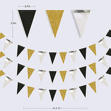Load image into Gallery viewer, 30 Feet Double Sided Glitter Paper Triangle Flag,Bunting Pennant Banner for Birthday Holiday Wedding Anniversary Graduation Theme Christmas Party Supplies Decorations.(Gold+Mirror-like silver+Black)