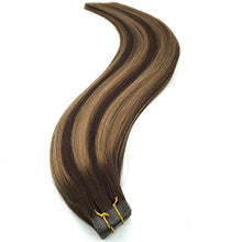 Load image into Gallery viewer, Googoo 20pcs 50g Human Hair Tape in Extensions Ombre Chocolate Brown to Caramel Blonde Mixed Brown Remy Tape Hair Extensions 22inch