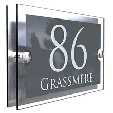 Load image into Gallery viewer, K Smart Sign | Paramount | para5-28wa-s-c | Anthracite Gray & Brushed Aluminium 2 Part House Sign - 200mm x 130mm