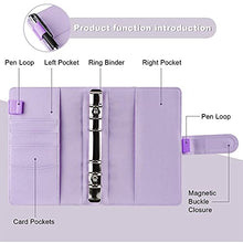 Load image into Gallery viewer, A6 Binder,PU Leather Budget Binder with Cash Envelopes,Budgeting Binder Planner with 8 Pcs Binder Pockets,12 pcs Expense Budget Sheets for Cash, Budget Binder for Saving Money(Purple)