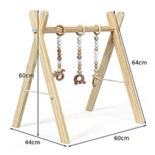 Load image into Gallery viewer, COSTWAY Baby Wooden Play Gym, Foldable Infants Gym Frame with Hanging Bar, 3 Teething Toys, Mobile Baby Exercise Activity Set for Newborn (Natural)