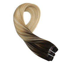 Load image into Gallery viewer, Moresoo Brown Balayage Clip in Hair Extensions Thick Extensions Clip in Balayage Brown to Blonde with Caramel Brown Ombre Hair Extensions Full Head 16 Inch 120g/7pcs