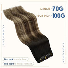 Load image into Gallery viewer, YoungSee Clip in Hair Extensions Balayage 12 Inch Hair Extensions Clip in Natural Hair Black to Dark Brown with Blonde Clip in Extensions Ombre Clip in Human Hair Extensions 7pcs 70g
