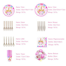 Load image into Gallery viewer, Himeland 129 Pcs Unicorn Birthday Decorations for Girls, Pink Unicorn Party Supplies and Plates for Birthday, Disposable Tableware Kit Serves 16 (Plates Cups Napkins Tablecloth Paper Banner)
