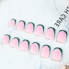 Load image into Gallery viewer, Press on Green Nails Short, Luvehandicraft Glossy Fake Nails Coffin, False Nails with Glue for Women and Girls (Green French) 30 Piece Set