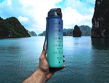 Load image into Gallery viewer, 1L Water Bottle 1 litre Drinks Bottles with straw and Motivational Time Markings;1ltr Large Sports Gym Leakproof Reusable Bpa Free Drinking Bottle; 1litre Daily Intake Tracker Measurements Men Women