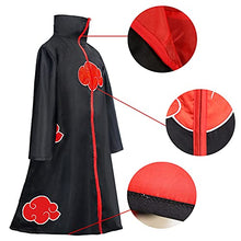 Load image into Gallery viewer, Formemory Kids Akatsuki Cloak 4pcs Itachi Anime Cosplay Costume with Ninja Headband Ring Necklace, Black Cloak Halloween Cosplay Costumes Cape for Adult (X-Small (kids 4ft4- 4ft9))