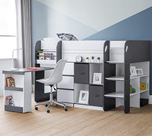 Load image into Gallery viewer, Children's Mid Sleeper, Saturn 3ft Single Mid Sleeper Bed in 5 Colours and 4 Mattress Options (3FT - Frame Only, Grey and White)