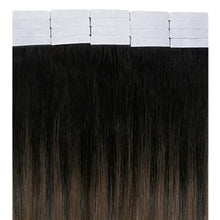 Load image into Gallery viewer, Easyouth Ombre Tape in Hair Extensions Balayage Hair Jet Black to Brown and Blonde Tape in Extensions 14 Inch 40g 20Pcs Tape Human Hair