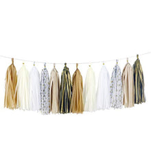 Load image into Gallery viewer, Gender Neutral Baby Shower Decorations for Boy Or Girl (24 pcs.) - Rustic Burlap Banner, Table Runner, Mommy to Be Sash, Tablecloth, Pre-Strung Foil Fans, Tissue Paper Tassels, Oh Baby Party Supplies