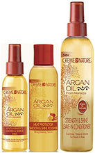 Load image into Gallery viewer, Creme of Nature Argan Oil Anti-Humidity Gloss & Shine Mist 118ml, Argan Oil Heat Defense Smooth & Shine Polisher 118ml & Argan Oil Strength & Shine Leave-in Conditioner 250ml
