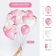 Load image into Gallery viewer, Girls Birthday Decorations | Pre-Assembled Happy Birthday Bunting Banner, Paper Pom Poms, Balloons | Pink Birthday Decoration | Birthday Banners for Girls and Women | Pink White Party Pack