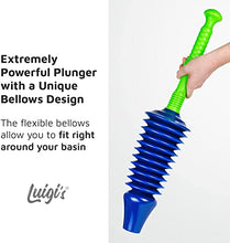 Load image into Gallery viewer, Luigi's - The World's Best Toilet Plunger | The Big, Blue & Green Unblocking Machine | Heavy Duty Unblocker with Unique Bellows Design | Clears & Unblocks All Toilets