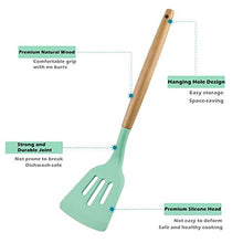 Load image into Gallery viewer, BenRich Silicone Kitchen Utensils Set, 11 Pcs Wooden Handles Spatula Set, Cooking Kitchen Utensils Set for Non-Stick Pans, Silicone Spatulas with Holder for Cooking Kitchen Tool Gadgets (Green)
