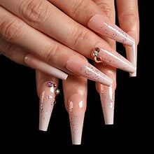Load image into Gallery viewer, Brishow Coffin False Nails Nude Long Fake Nails Crystal Ballerina Acrylic Press on Nails Full Cover Stick on Nails 24pcs for Women and Girls