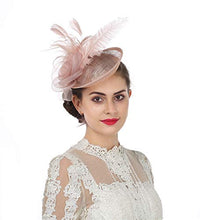 Load image into Gallery viewer, Sinamay Flower Feather Headband Fascinator Wedding Headwear Ladies Race Royal Ascot Pillbox Wedding Cocktail Tea Party Derby Hat For Women (A4-Light Pink)