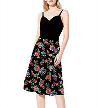 Load image into Gallery viewer, Strappy Beach Dress Lady Sleeveless Strap Dress Ruffle Floral Printed Boho Casual Black Beach Dress Swing Dress Midi Dress with Pockets M