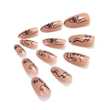 Load image into Gallery viewer, Brishow Coffin False Nails Short Fake Nails Line Art Press on Nails Ballerina Acrylic Full Cover Stick on Nails 24pcs for Women and Girls